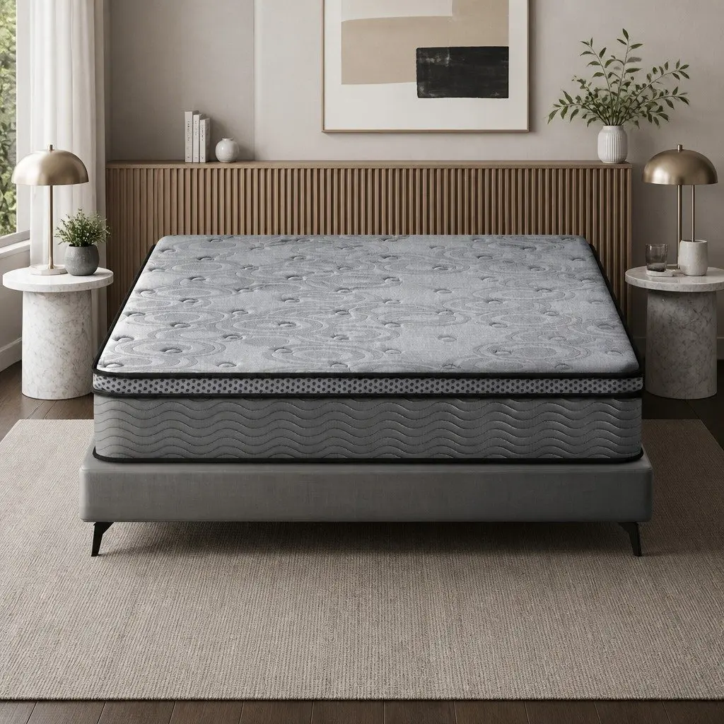 Double Mattress 26cm Euro Top Medium-Firm Support Grey Pocket Spring Bed