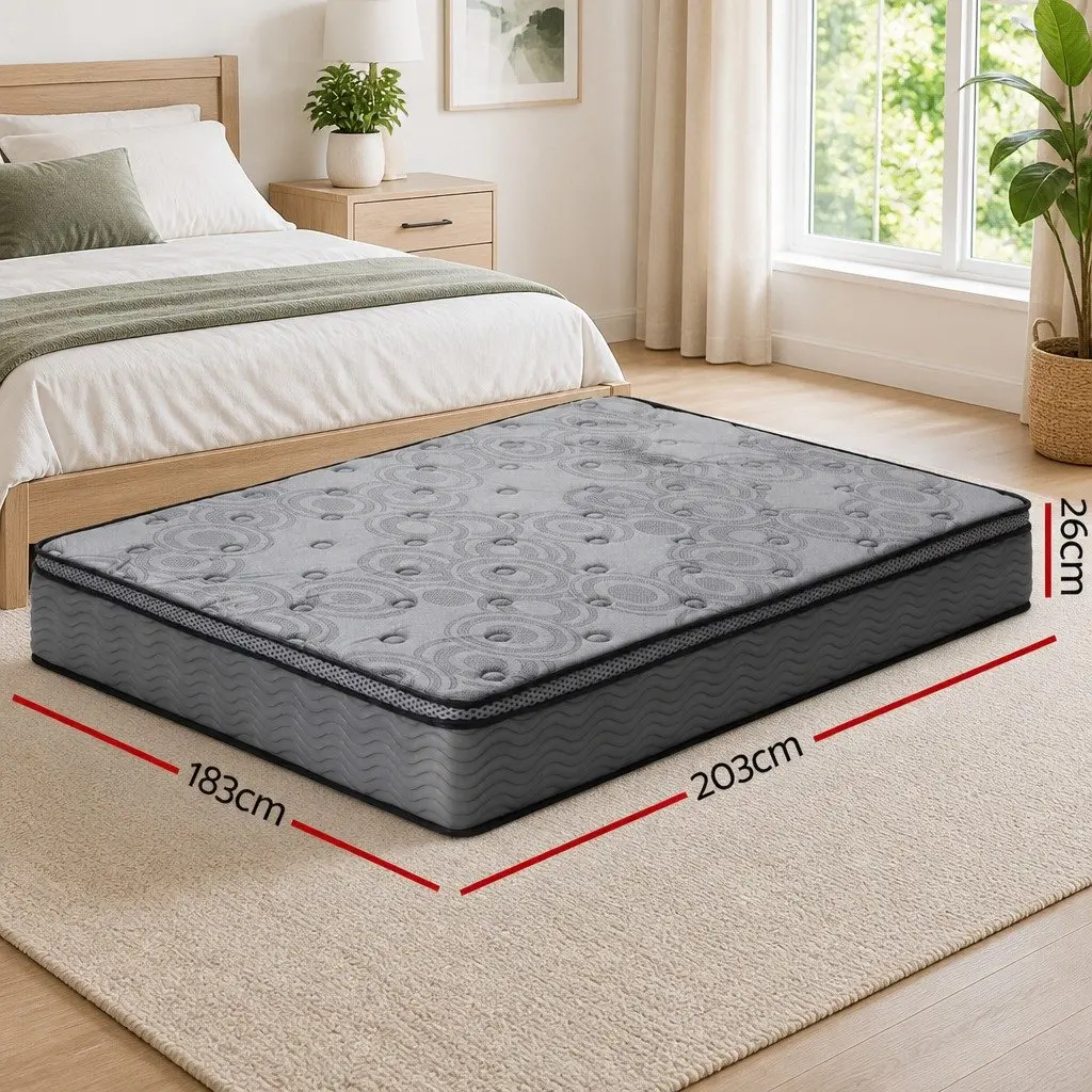 King Size 26cm Pocket Spring Memory Foam Mattress in Grey