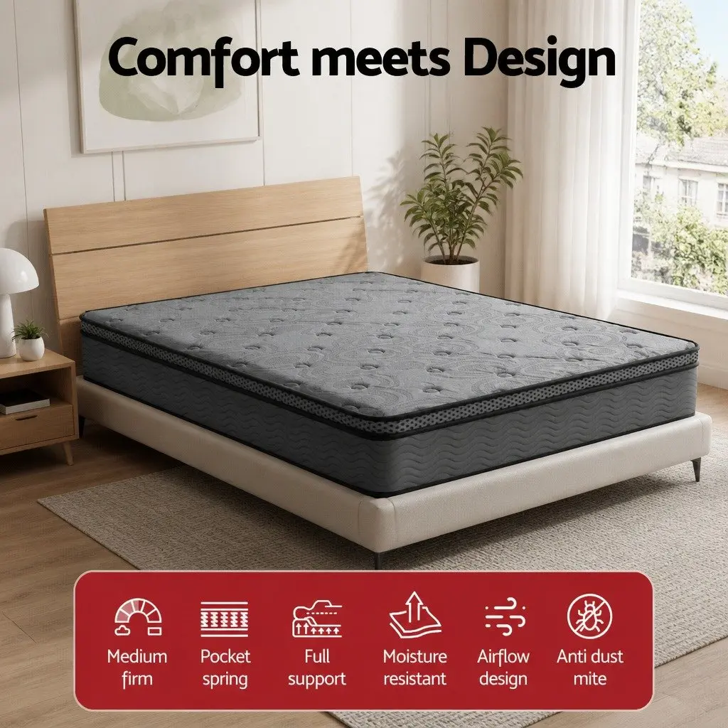 King Size 26cm Pocket Spring Memory Foam Mattress in Grey