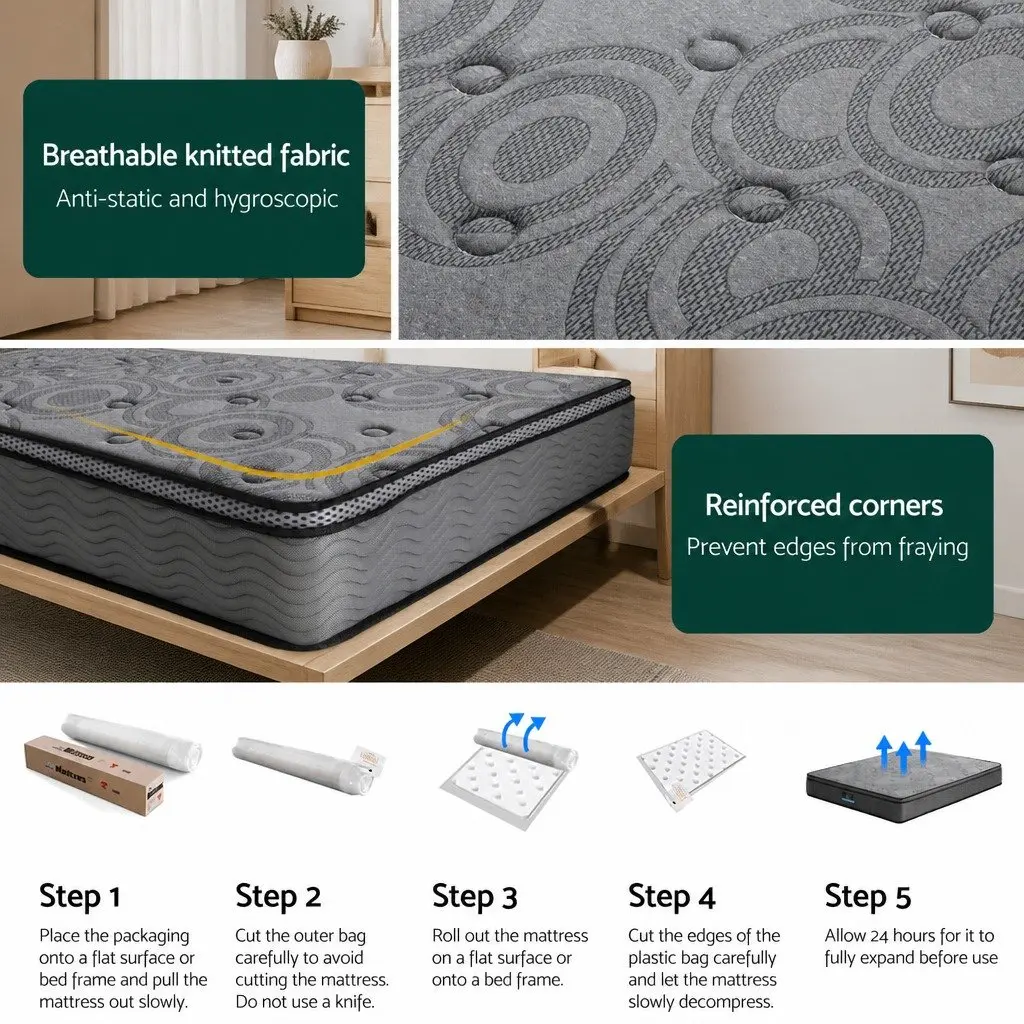 King Size 26cm Pocket Spring Memory Foam Mattress in Grey