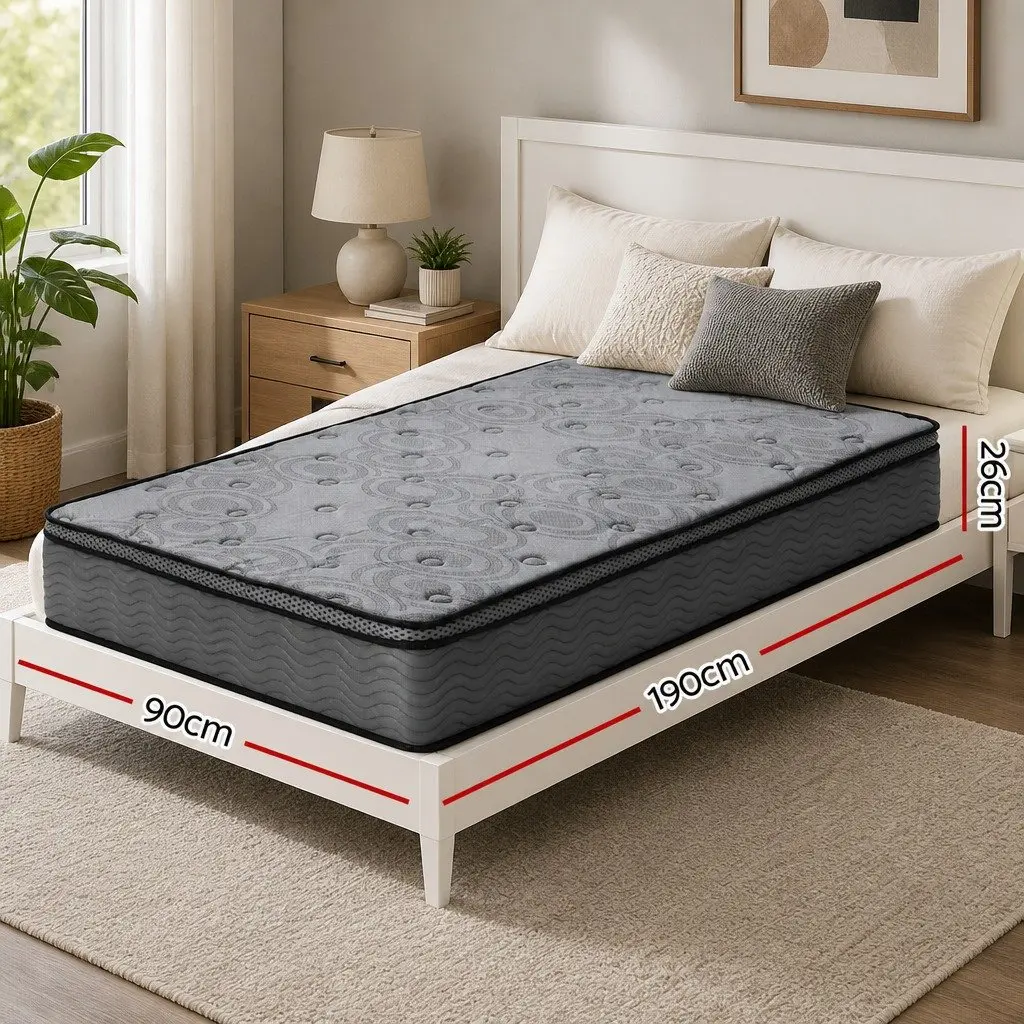 Euro Top Single Mattress 26cm Thick with Memory Foam Support