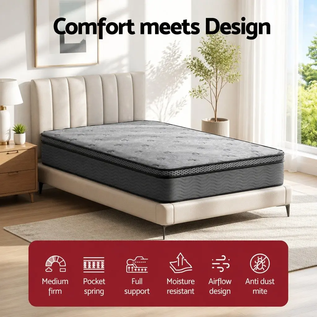 Euro Top Single Mattress 26cm Thick with Memory Foam Support