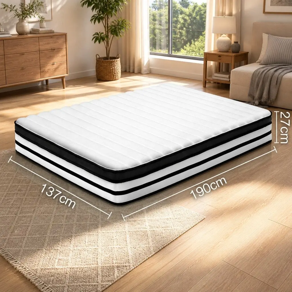Double Mattress Euro Top 27cm Plush Pocket Spring Medium Firmness White