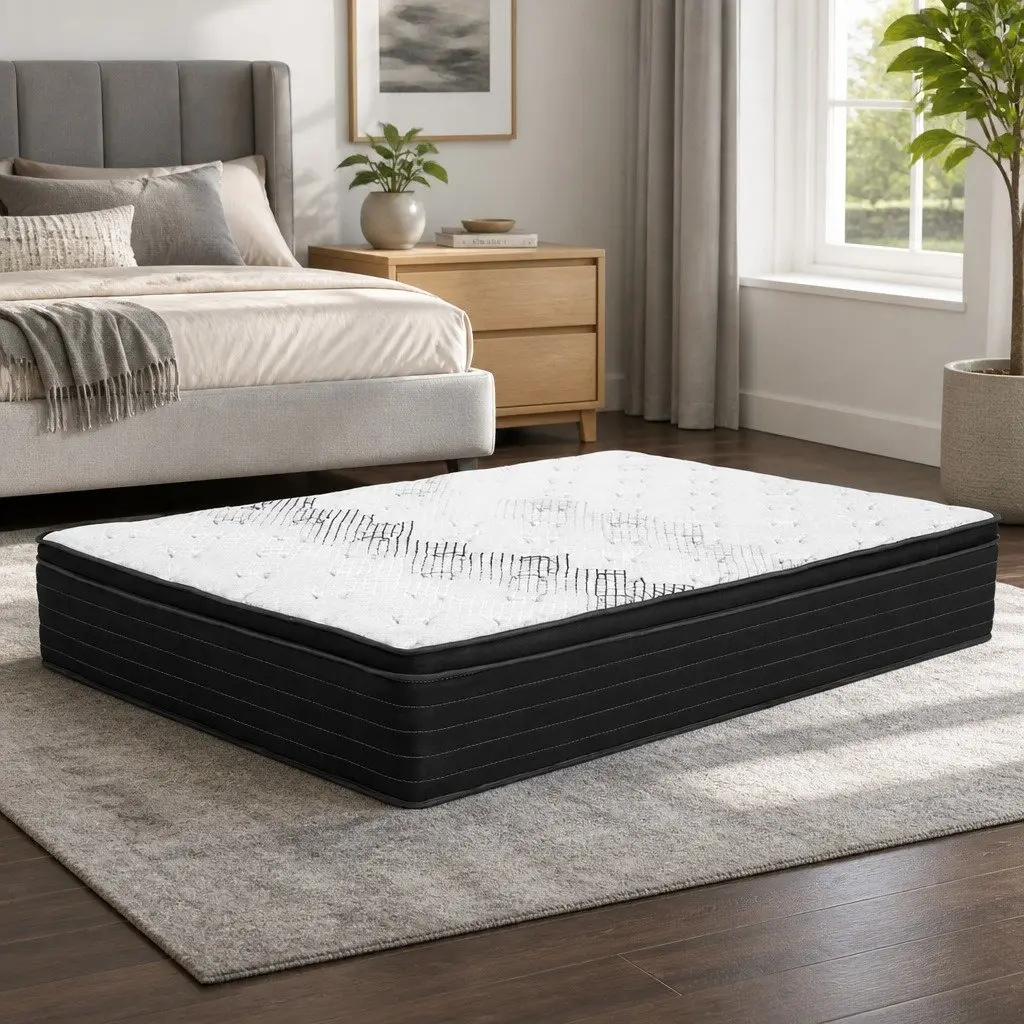 Double Mattress Hypoallergenic 32cm Extra Firm Pocket Spring White Black