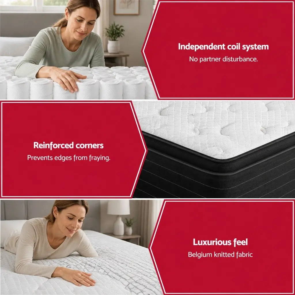 Double Mattress Hypoallergenic 32cm Extra Firm Pocket Spring White Black