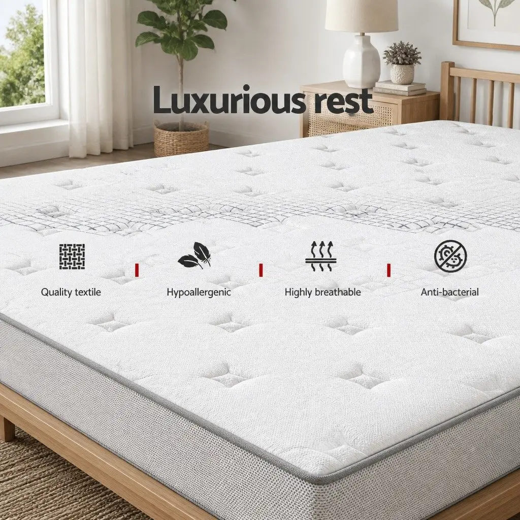 Queen Mattress 32cm Extra Firm Support Pocket Spring Hypoallergenic Sleep Bed