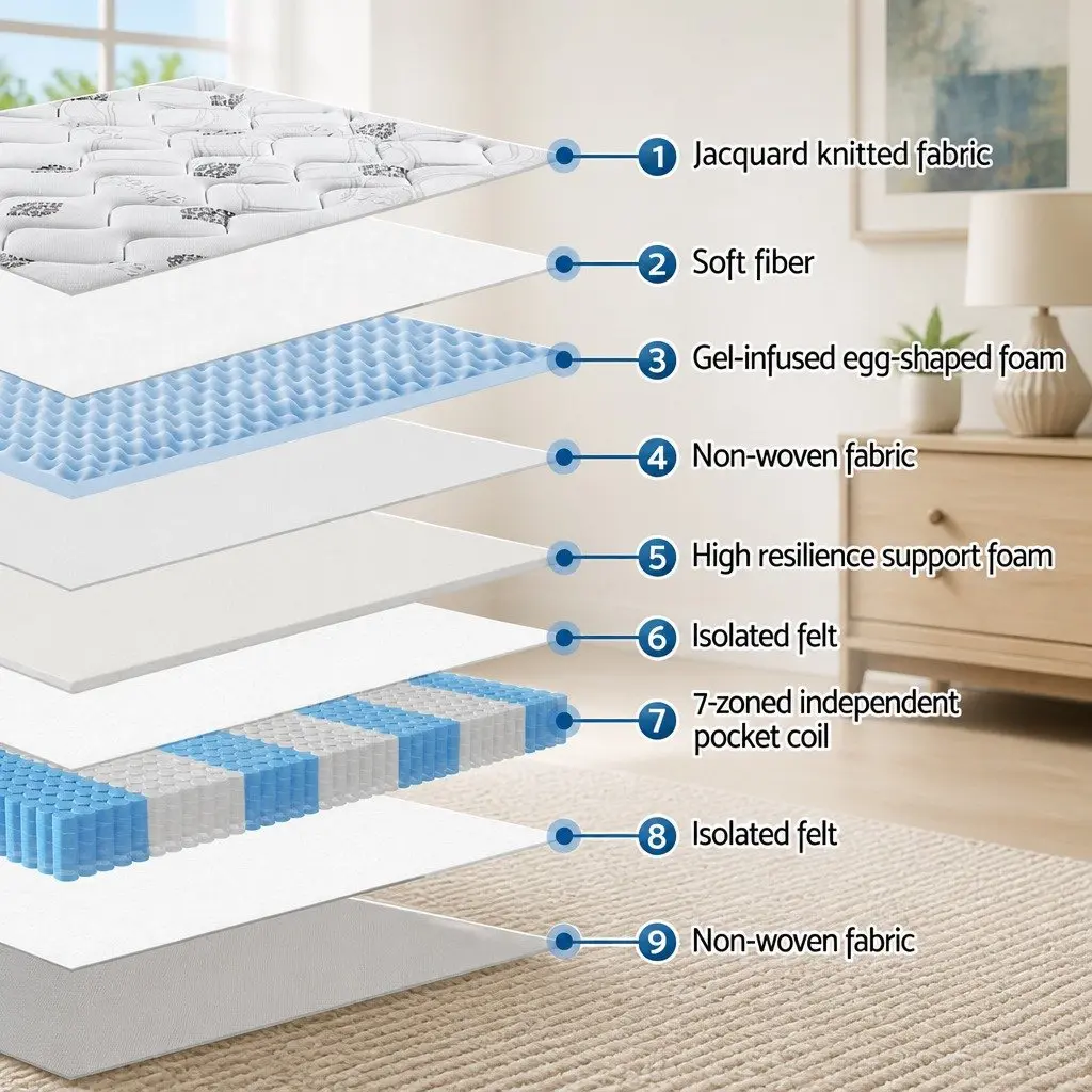 Double Mattress Pocket Spring Gel Memory Foam 35cm White