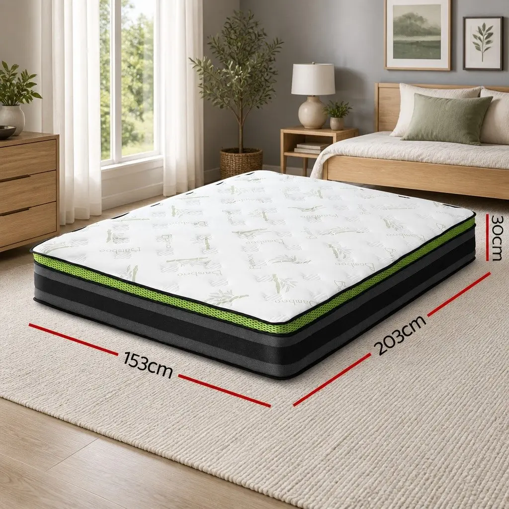 Queen Mattress 30cm Cool Gel Foam Pocket Spring Grey