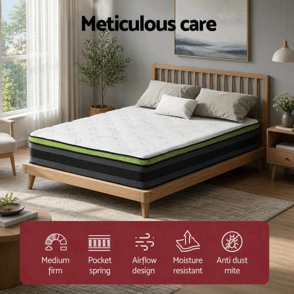 Queen Mattress 30cm Cool Gel Foam Pocket Spring Grey