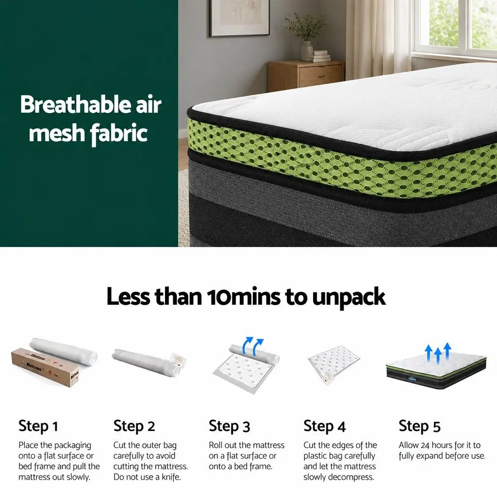 Queen Mattress 30cm Cool Gel Foam Pocket Spring Grey