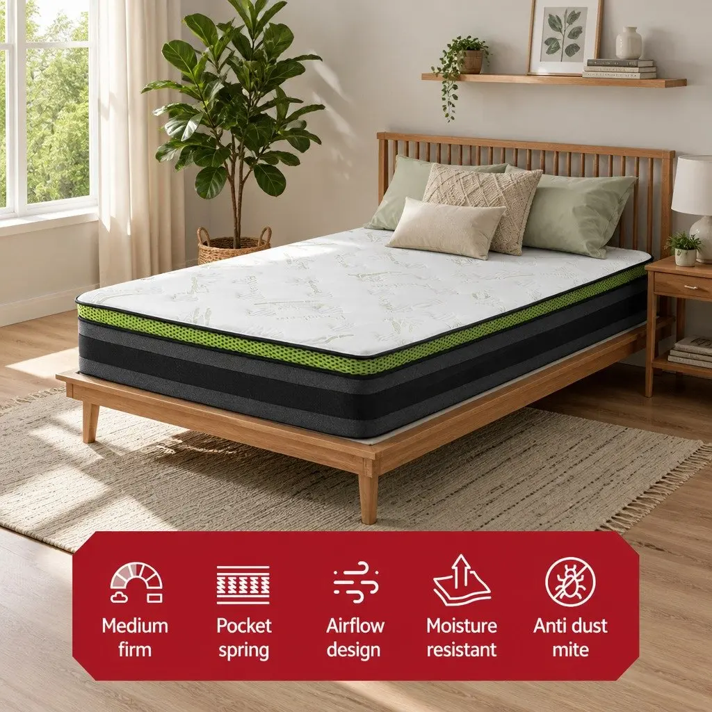 Single Mattress Cool Gel Memory Foam Pocket Spring 30cm Medium Firmness Grey