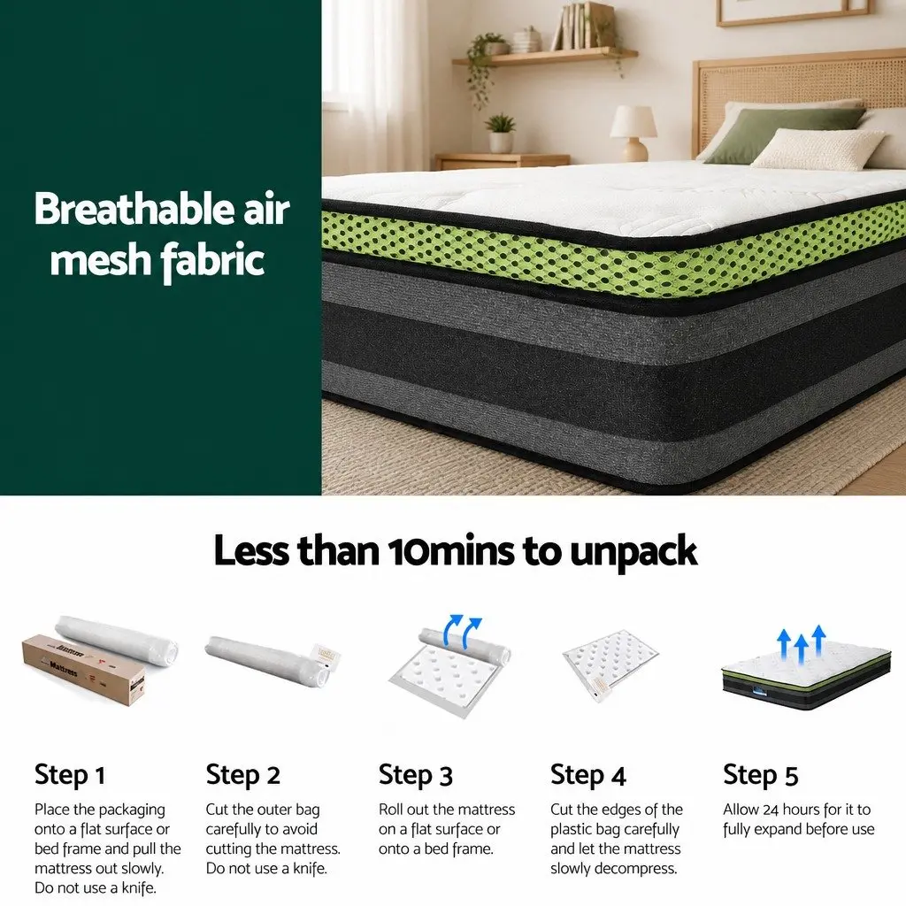 Single Mattress Cool Gel Memory Foam Pocket Spring 30cm Medium Firmness Grey