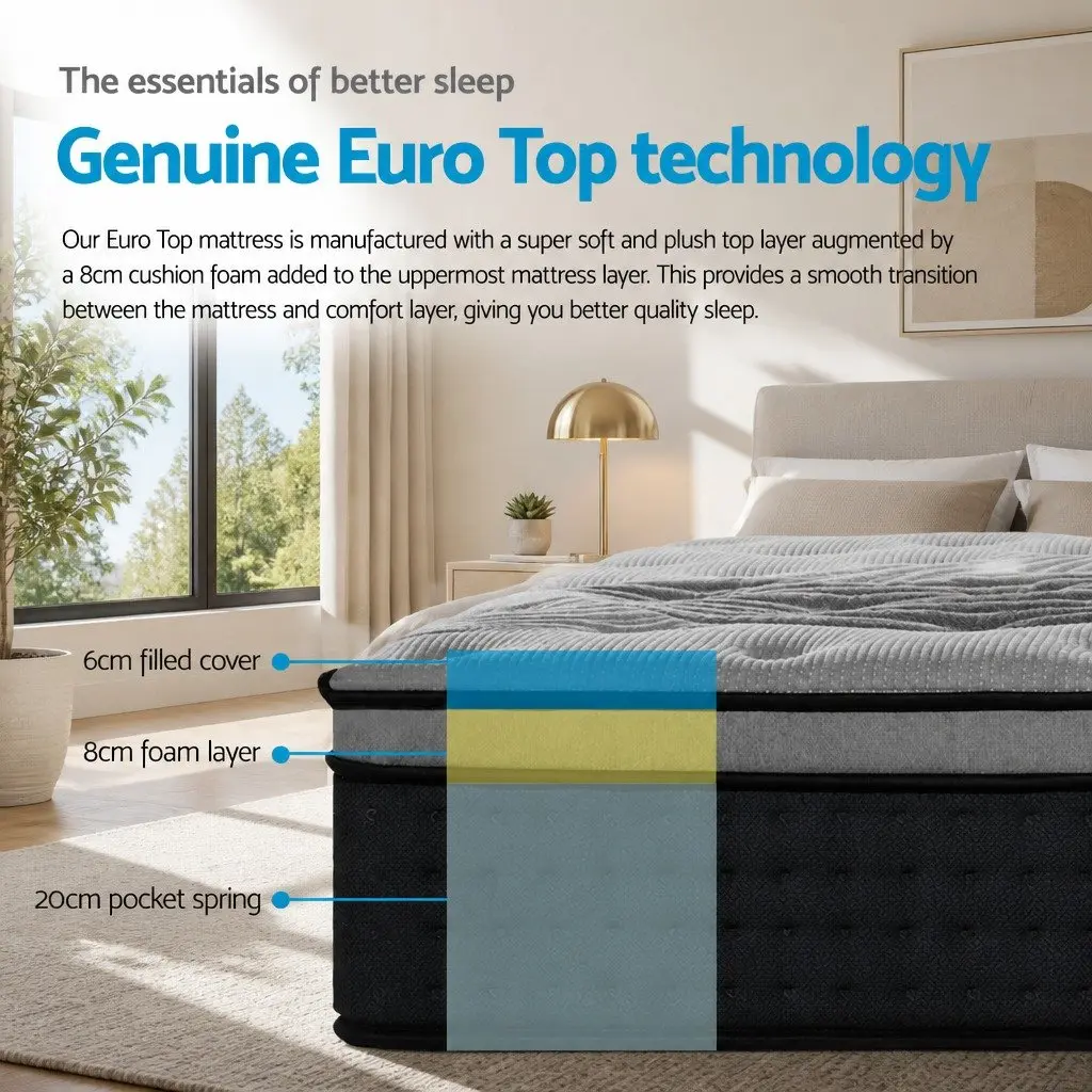 King Size Mattress Bamboo Charcoal 34cm Medium-Firm Euro Top Grey