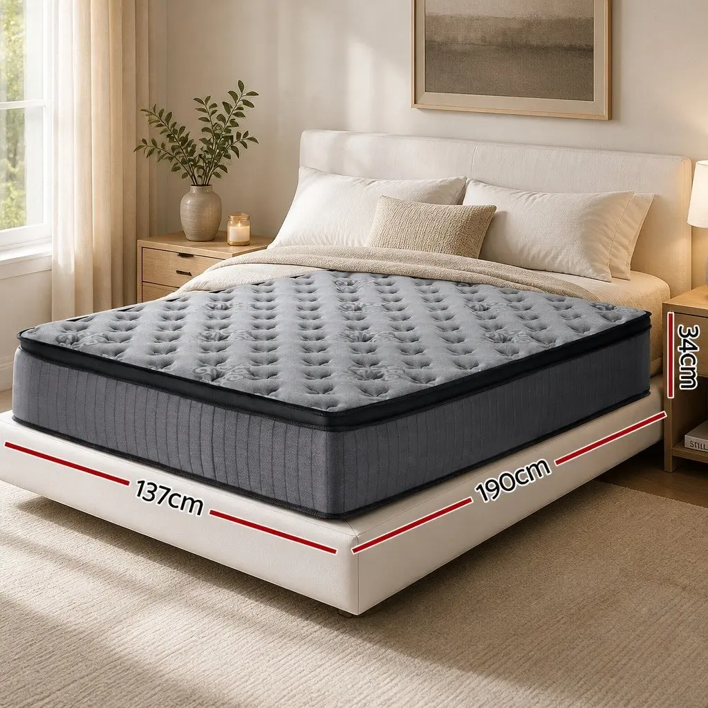 Double Mattress Gel Memory Foam Pocket Spring 34cm Medium-Firm Grey