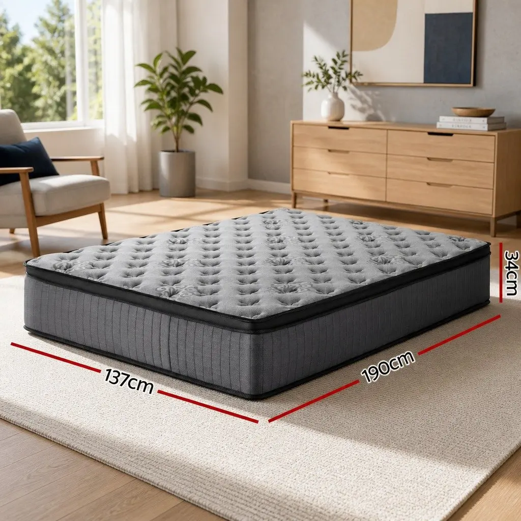 Double Mattress Gel Memory Foam Pocket Spring 34cm Medium-Firm Grey