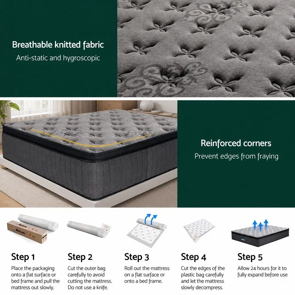 Double Mattress Gel Memory Foam Pocket Spring 34cm Medium-Firm Grey