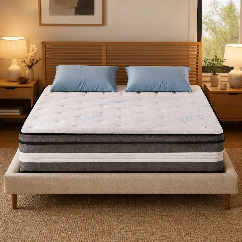 King Single Mattress Grey 30cm Euro Top Pocket Spring Gel Memory Foam