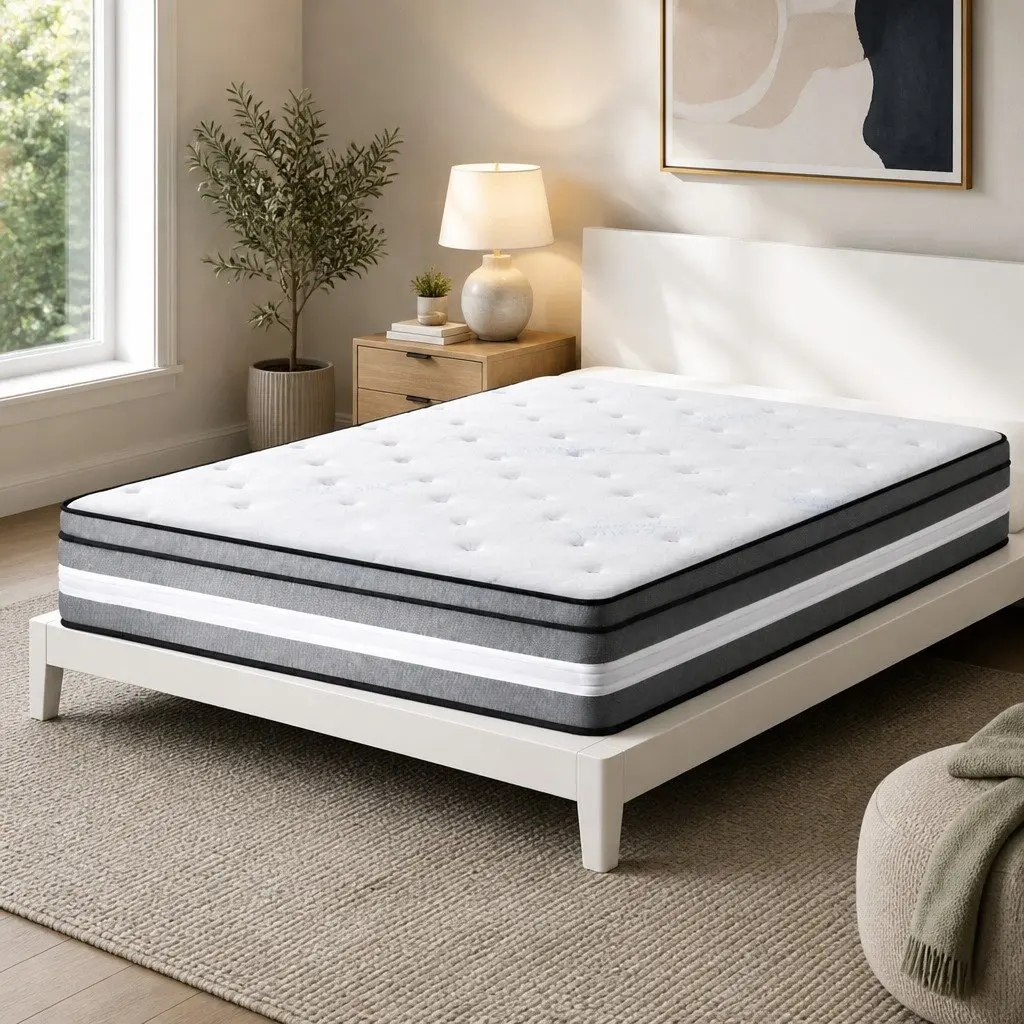 King Single Mattress Grey 30cm Euro Top Pocket Spring Gel Memory Foam