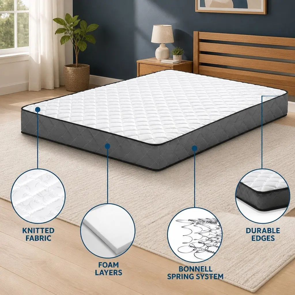 Single Mattress Bonnell Spring 16cm Medium Firm Support White