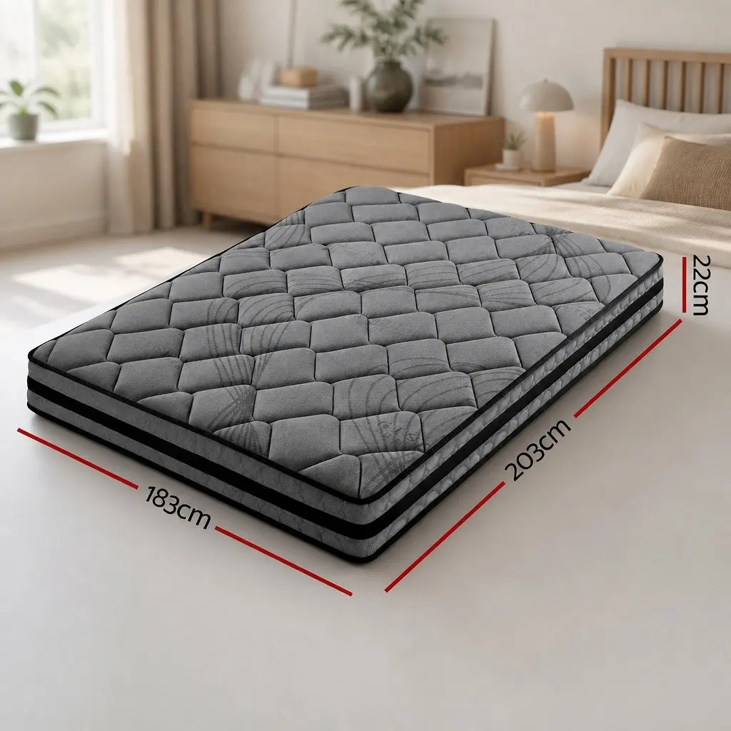 King Size Pocket Spring Mattress 22cm Medium Firm Grey and Black