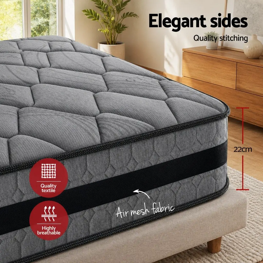 King Size Pocket Spring Mattress 22cm Medium Firm Grey and Black