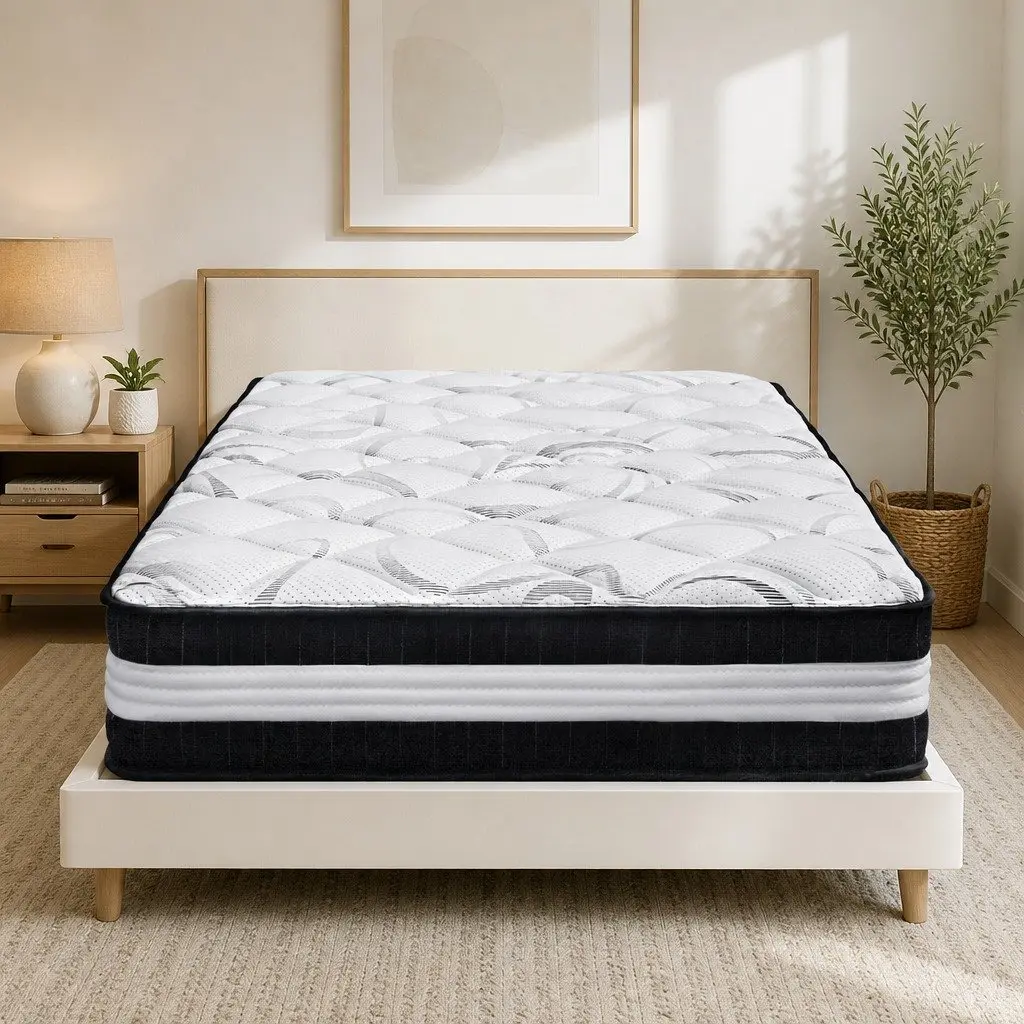 King Single Mattress Pocket Spring 30cm Medium Firm White Black