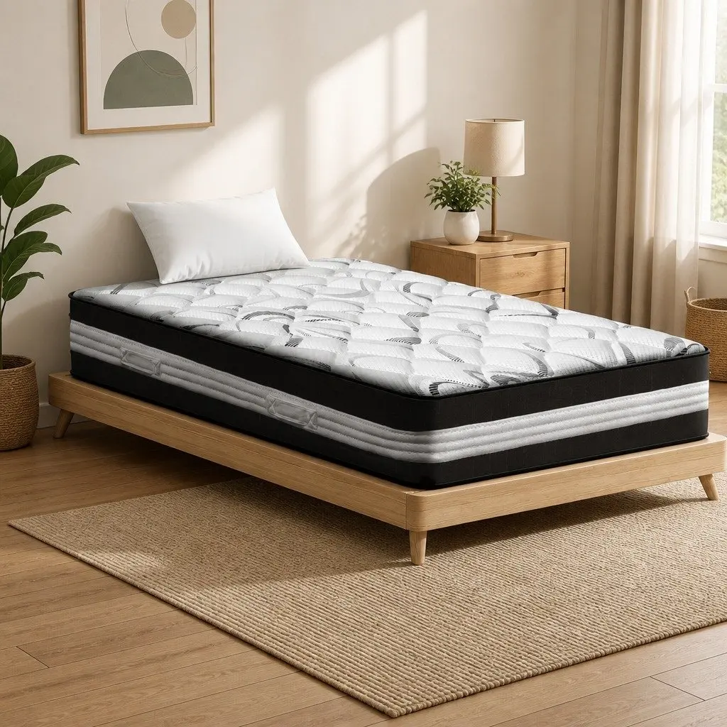 King Single Mattress Pocket Spring 30cm Medium Firm White Black