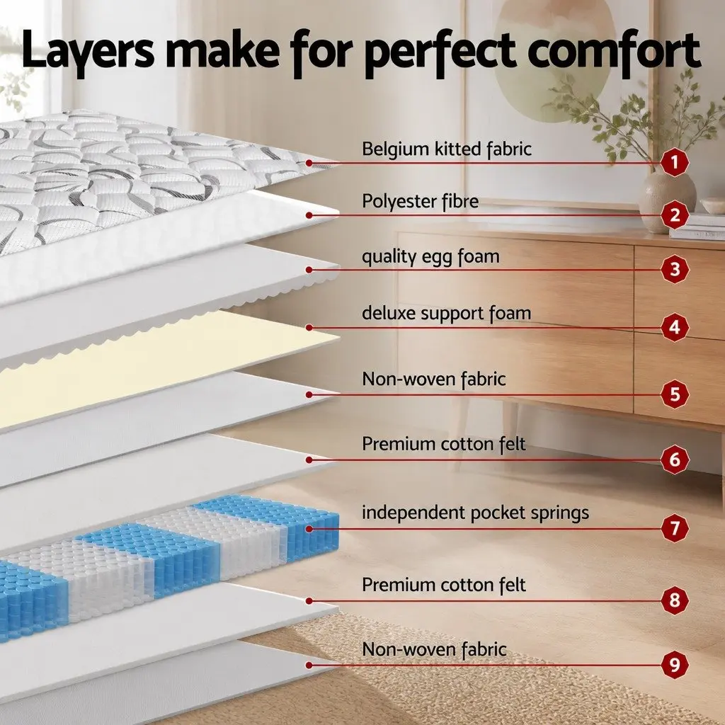 King Single Mattress Pocket Spring 30cm Medium Firm White Black