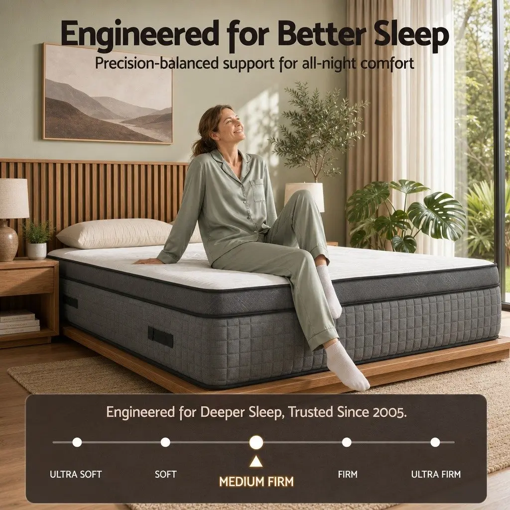 Queen Mattress 37cm 4-in-1 Adjustable Firmness with Dual Zones