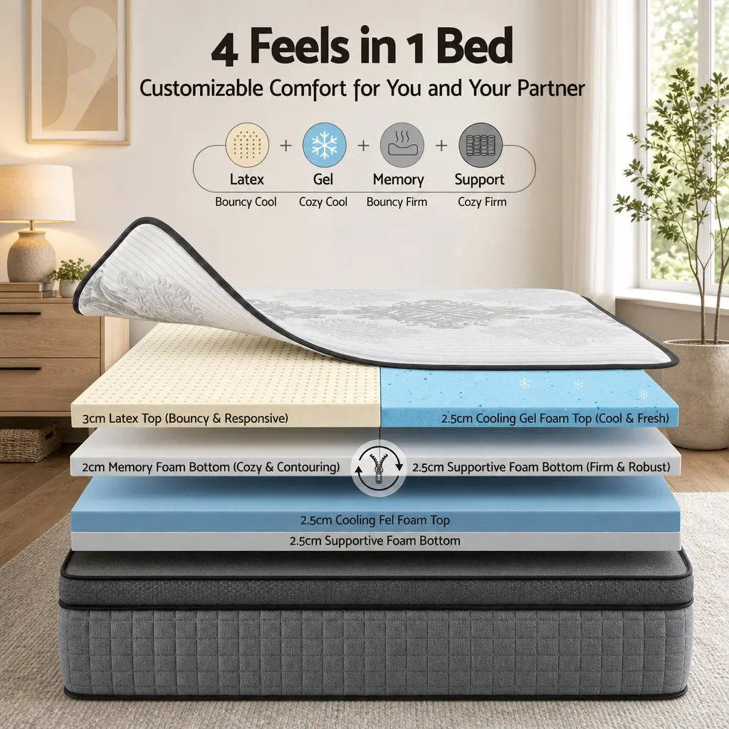 Queen Mattress 37cm 4-in-1 Adjustable Firmness with Dual Zones