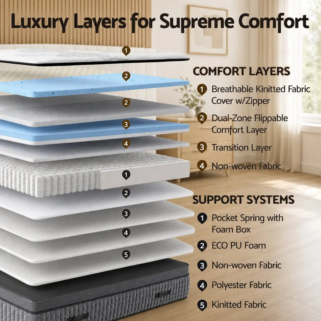 Queen Mattress 37cm 4-in-1 Adjustable Firmness with Dual Zones
