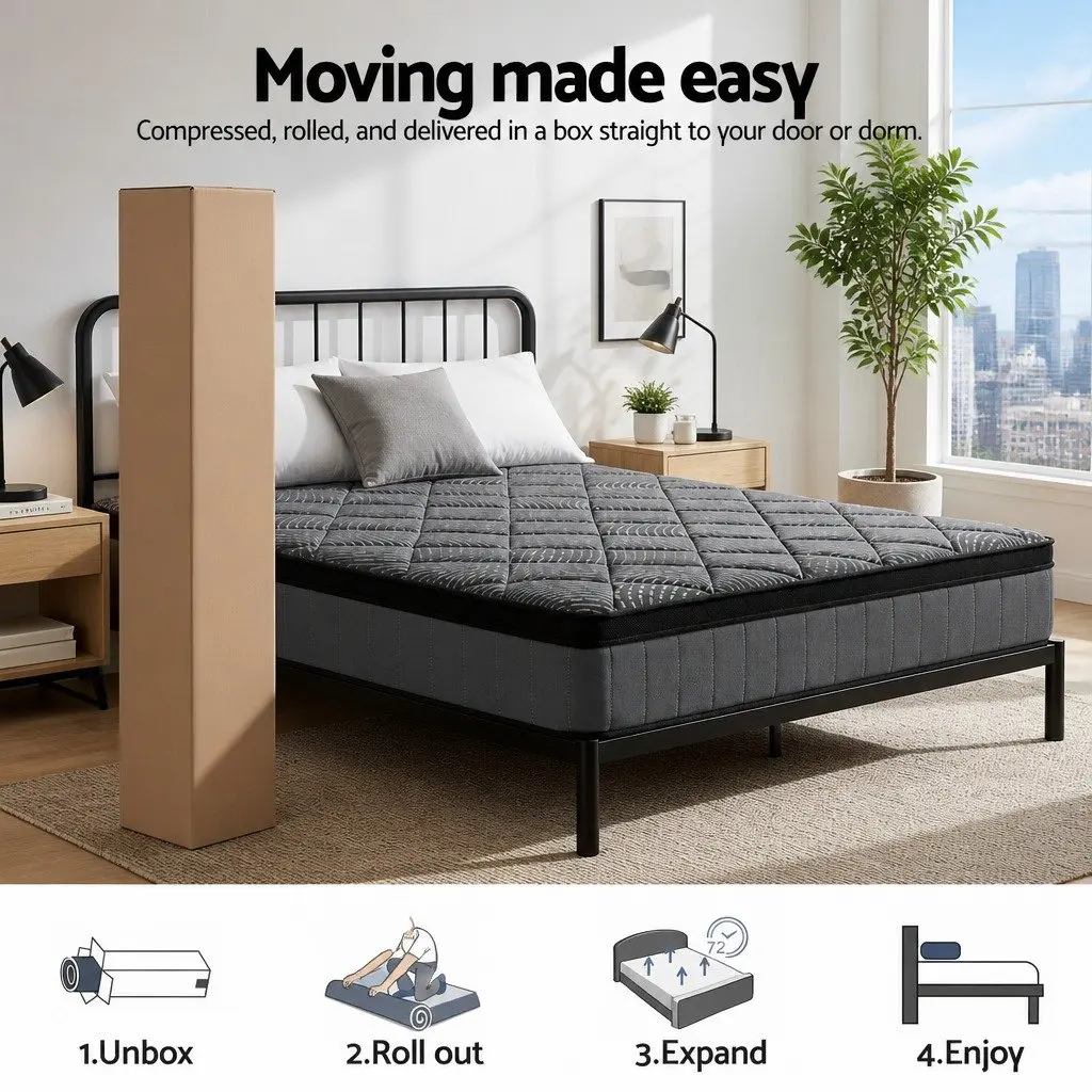King Size Mattress Pocket Spring Latex 25cm Euro Top Medium Firm Black