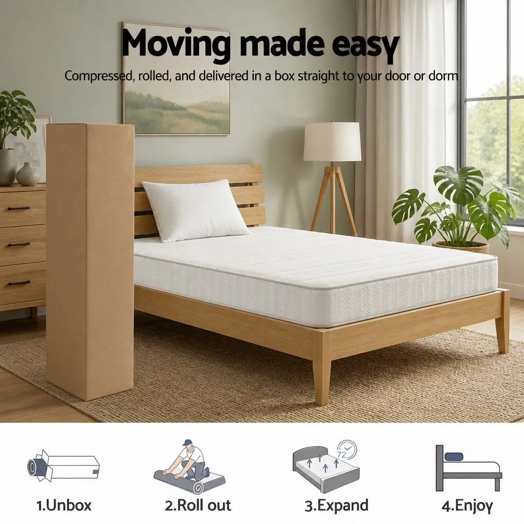King Single Mattress Egg-Crate Foam 20cm Pocket Spring Tight Top Medium-Firm White