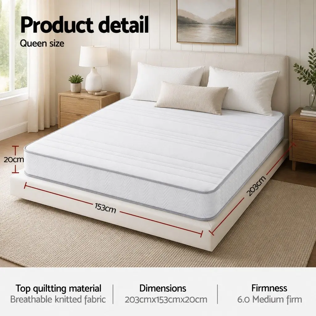 Queen Mattress Egg-Crate Foam 20cm Medium-Firm Pocket Spring White