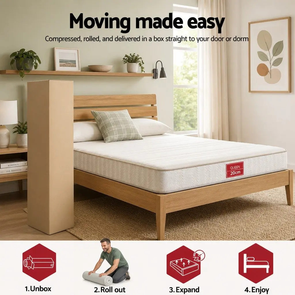 Queen Mattress Egg-Crate Foam 20cm Medium-Firm Pocket Spring White