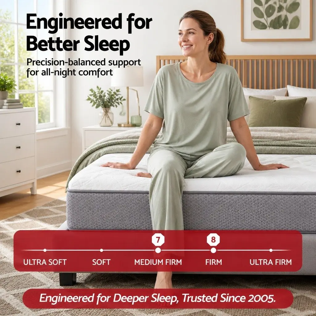 King Size Mattress Pocket Spring 23cm Reversible Foam Medium Firm White Grey