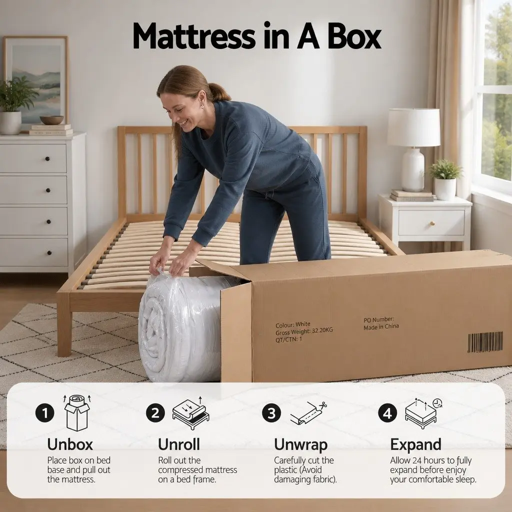 King Size Mattress Pocket Spring 23cm Reversible Foam Medium Firm White Grey