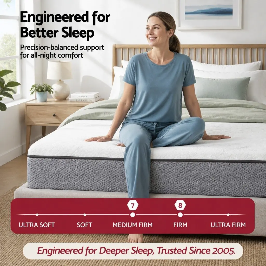 Queen Mattress 23cm Reversible Foam Pocket Spring Medium Firm Dual Firmness Grey White