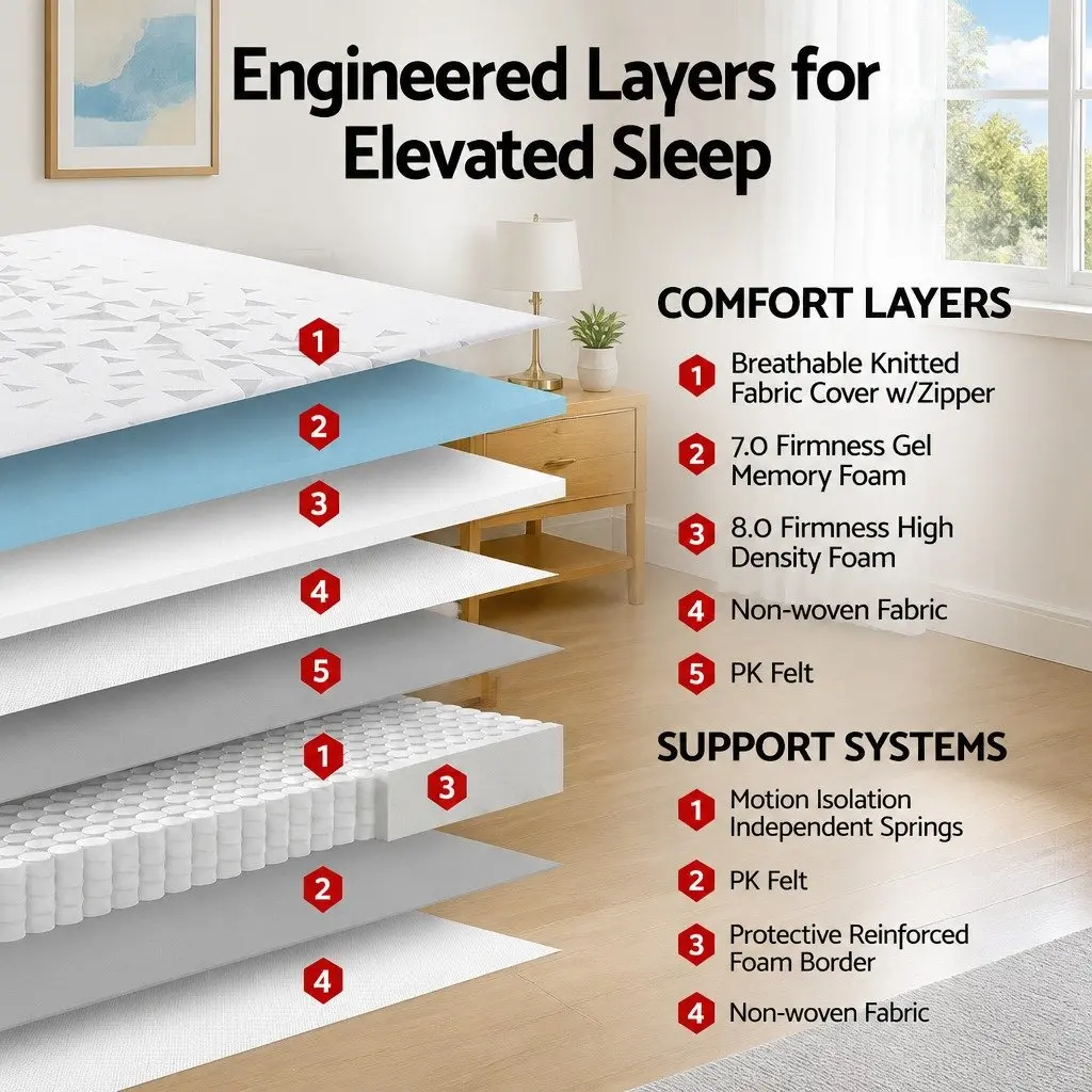 Queen Mattress 23cm Reversible Foam Pocket Spring Medium Firm Dual Firmness Grey White