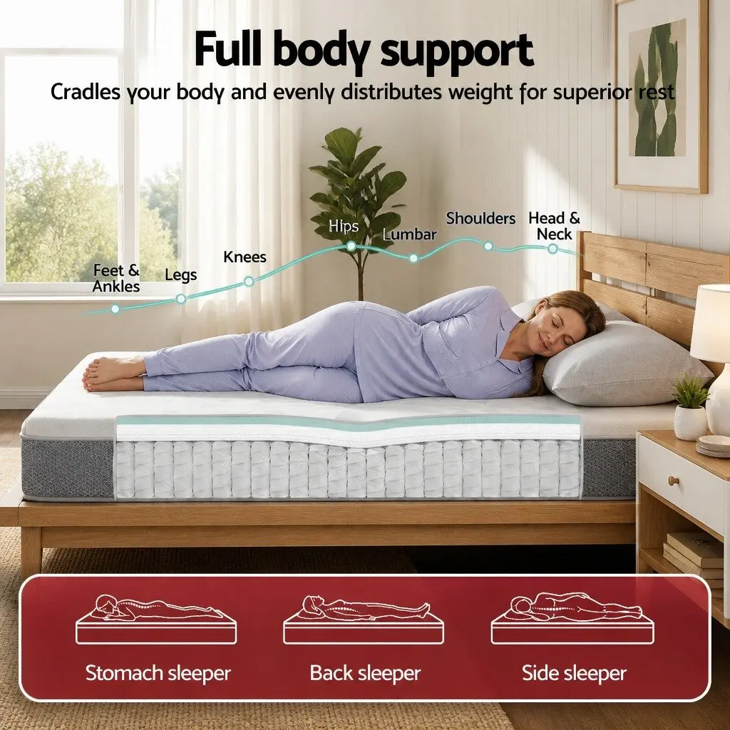 Queen Mattress 23cm Reversible Foam Pocket Spring Medium Firm Dual Firmness Grey White