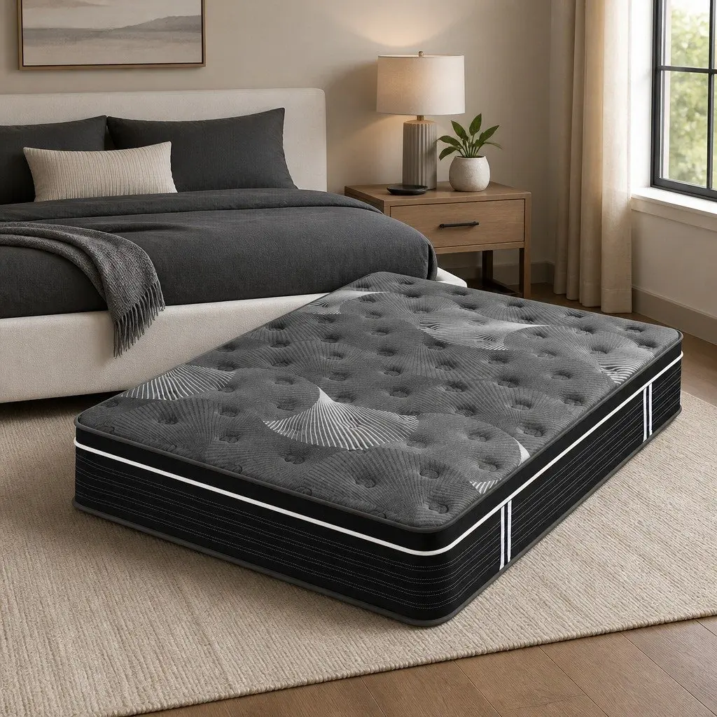 Double Mattress Graphene Memory Foam 35cm Euro Top Medium Firm Black Dark Grey