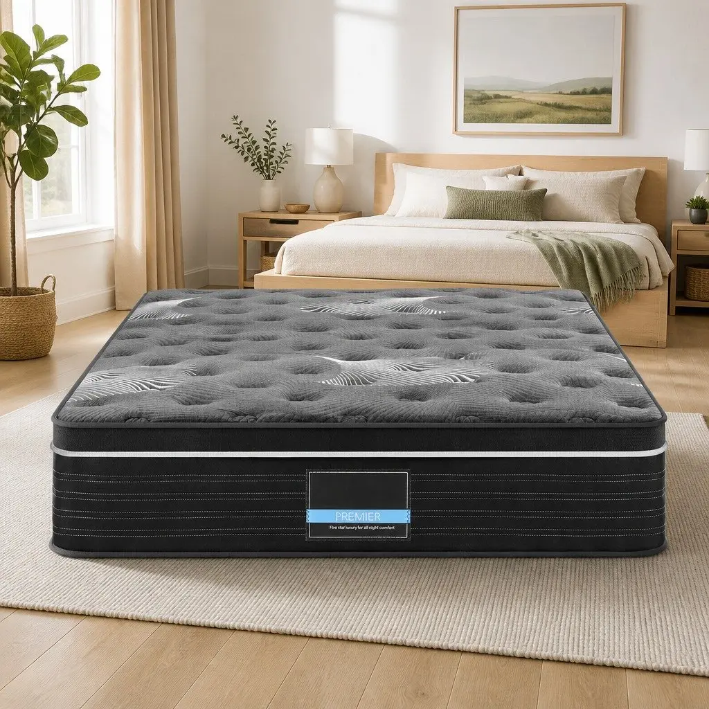 Double Mattress Graphene Memory Foam 35cm Euro Top Medium Firm Black Dark Grey