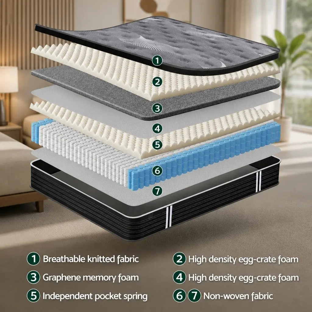 Double Mattress Graphene Memory Foam 35cm Euro Top Medium Firm Black Dark Grey