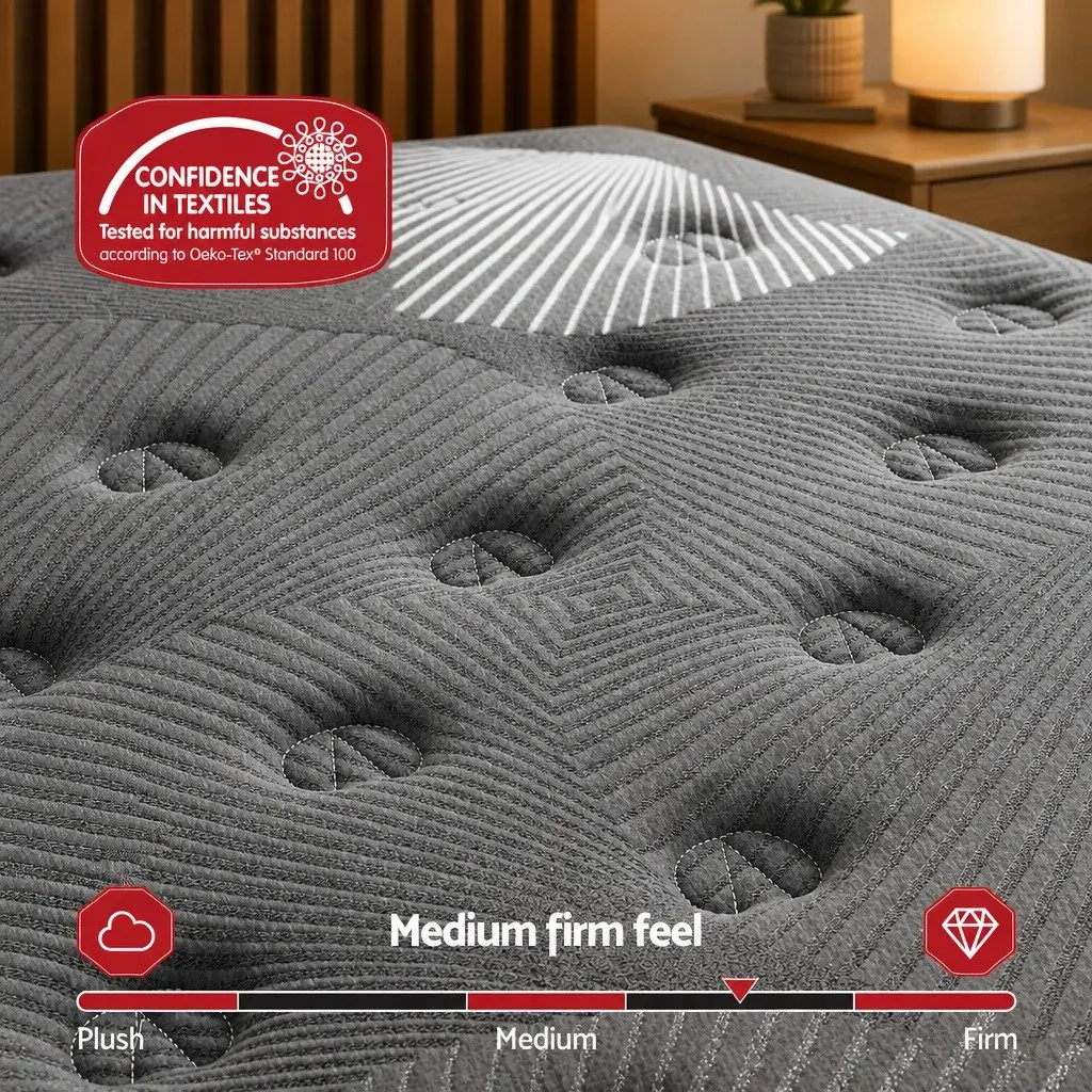 Double Mattress Graphene Memory Foam 35cm Euro Top Medium Firm Black Dark Grey