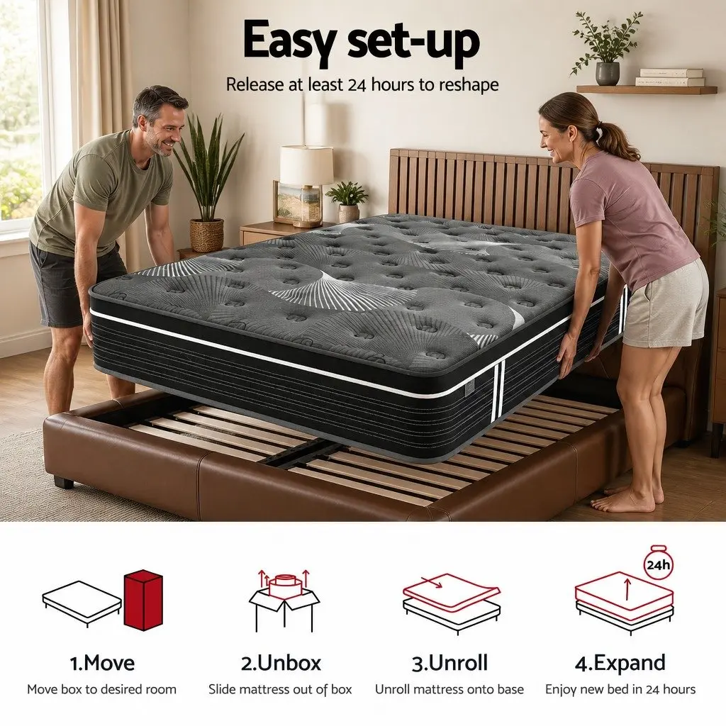 Queen Mattress Graphene Memory Foam 35cm Euro Top Medium Firm Black or Dark Grey
