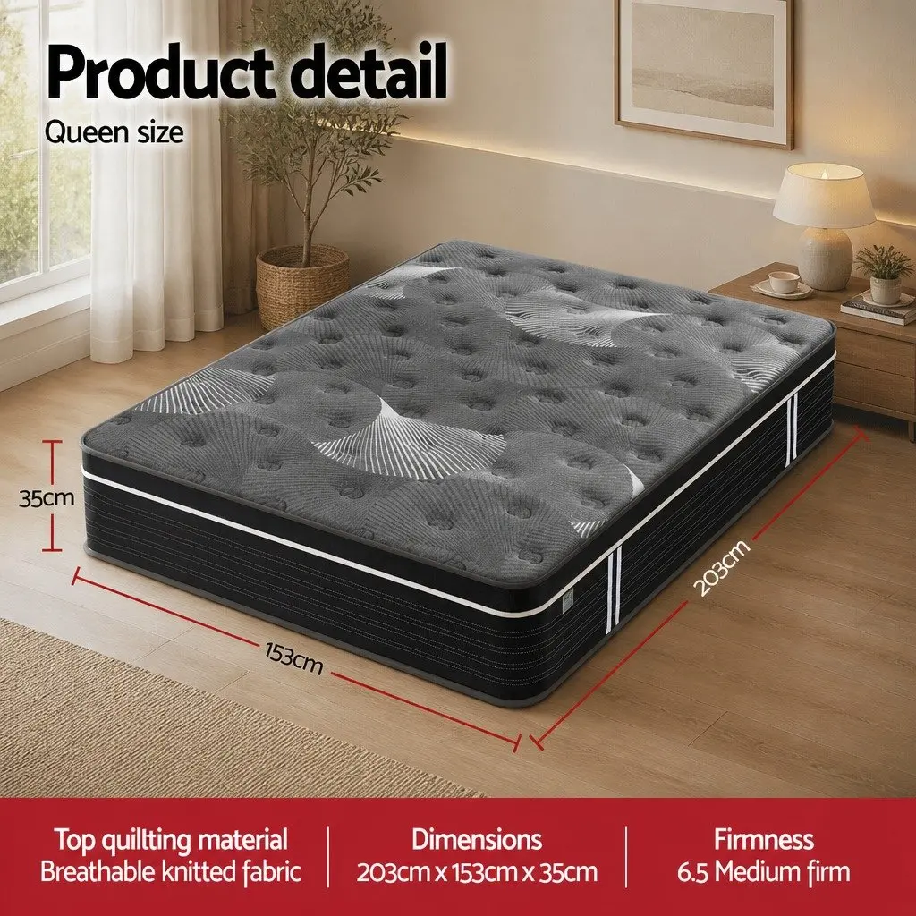 Queen Mattress Graphene Memory Foam 35cm Euro Top Medium Firm Black or Dark Grey