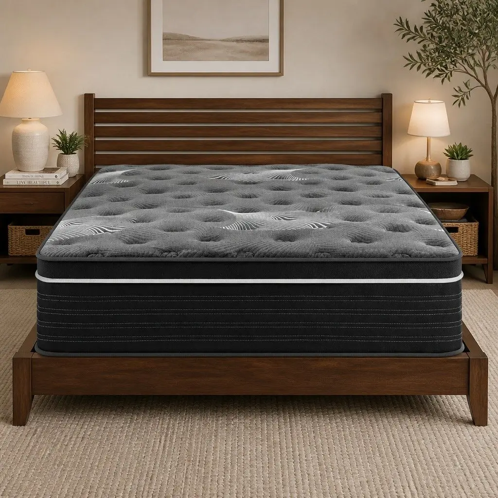 Queen Mattress Graphene Memory Foam 35cm Euro Top Medium Firm Black or Dark Grey