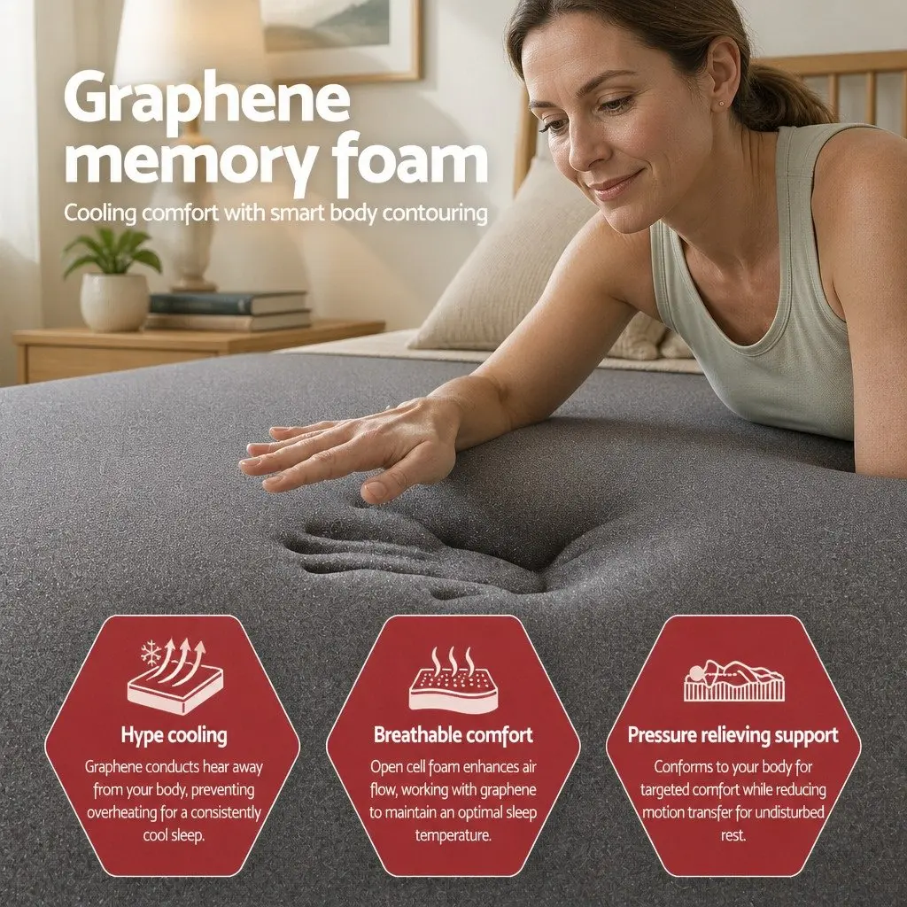 Queen Mattress Graphene Memory Foam 35cm Euro Top Medium Firm Black or Dark Grey