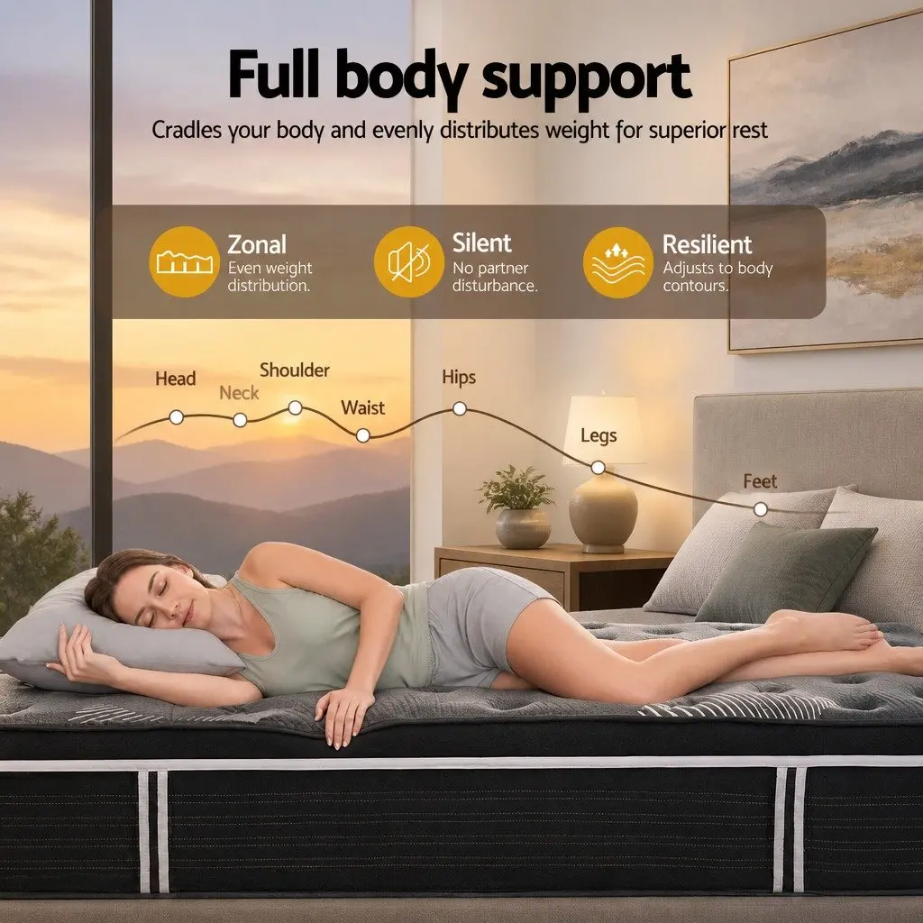 Queen Mattress Graphene Memory Foam 35cm Euro Top Medium Firm Black or Dark Grey