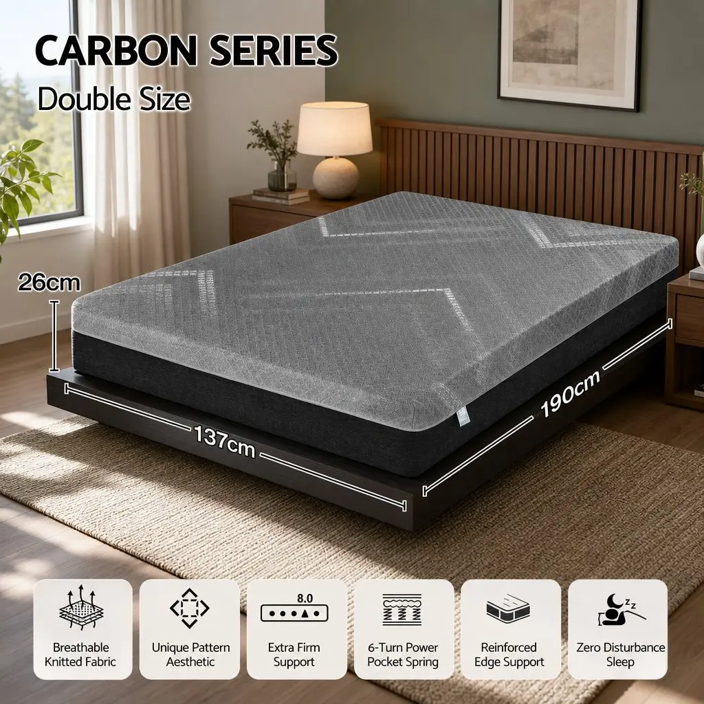 Double Mattress 26cm Firm Pocket Spring Grey